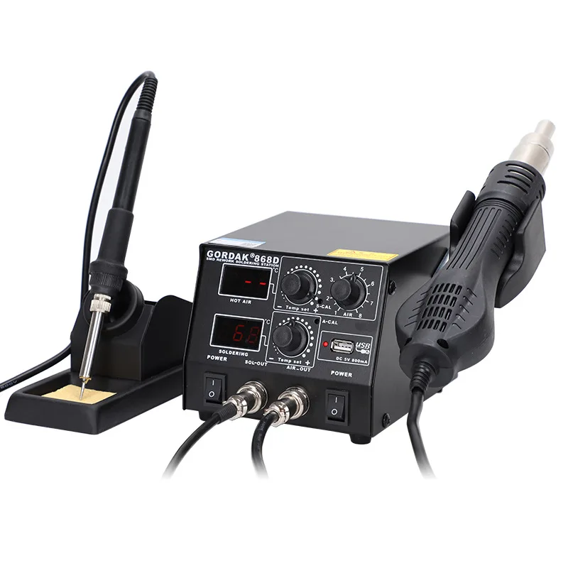 GORDAK 868D Интеллектуальный 3в1 антистатический горячий воздух двойной цифровой горячий воздушный пистолет пайка SMD паяльная станция USB зарядка мобильного телефона