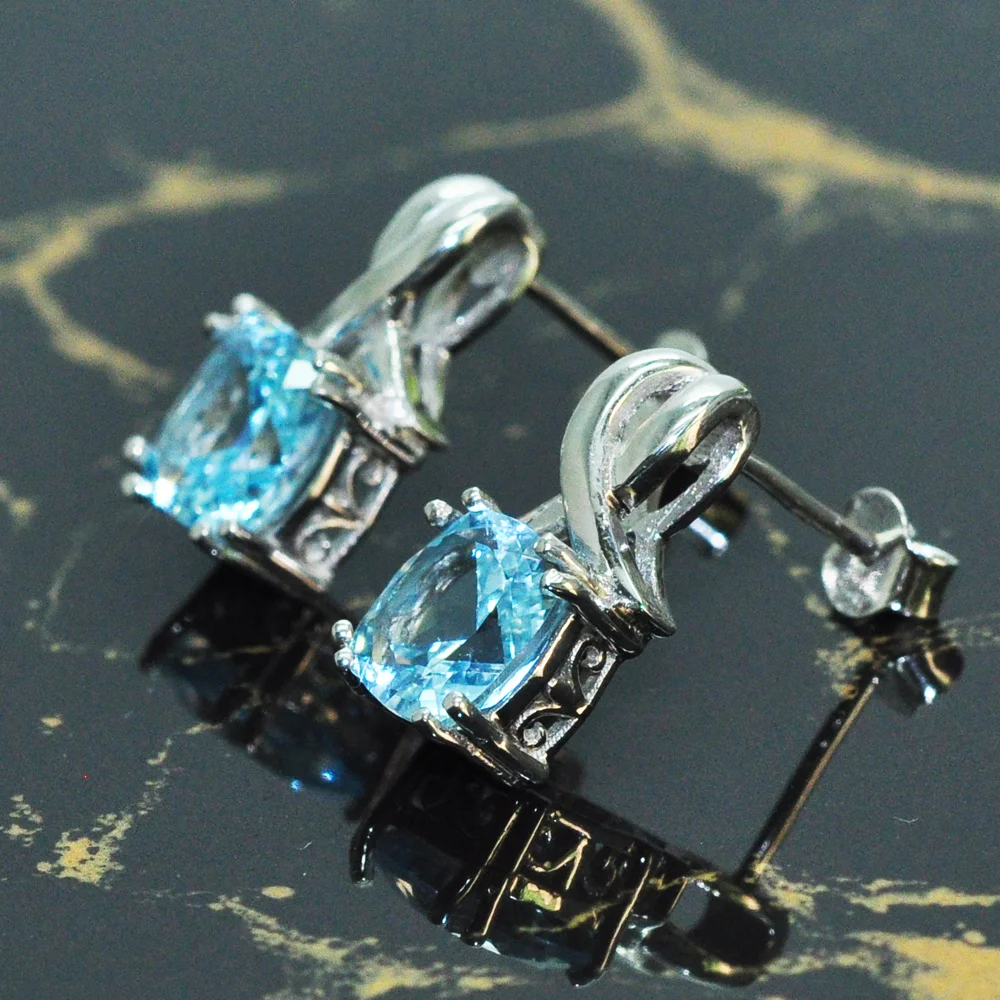 

MH натуральный Небесно-Голубой Топаз Подушки 7,0 мм Серьги 925 пробы Серебряное колье с подвеской с камнями ювелирные украшения женские engageme Подарочная коробка бесплатную Экспресс-доставку