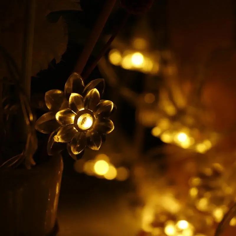 50 светодиодный солнечный свет, двухслойный Лотос свет, уличная Гирлянда для Рождества, свадьбы, вечеринки, сада(теплый белый