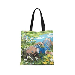 Fashion Anime Canvas Bag Harajuku Casual Eco-friendly Canvas Foldable Shopper Bag College Storage Creative Printing Shoulder Bag