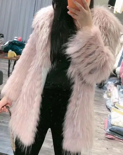 ZiZhen Overcoat Real Raccoon Dog Fur With Big Turn-down Collar Fur Strip Sewed Toghter Woman Real Fur Coat 190923-1 - Цвет: color2