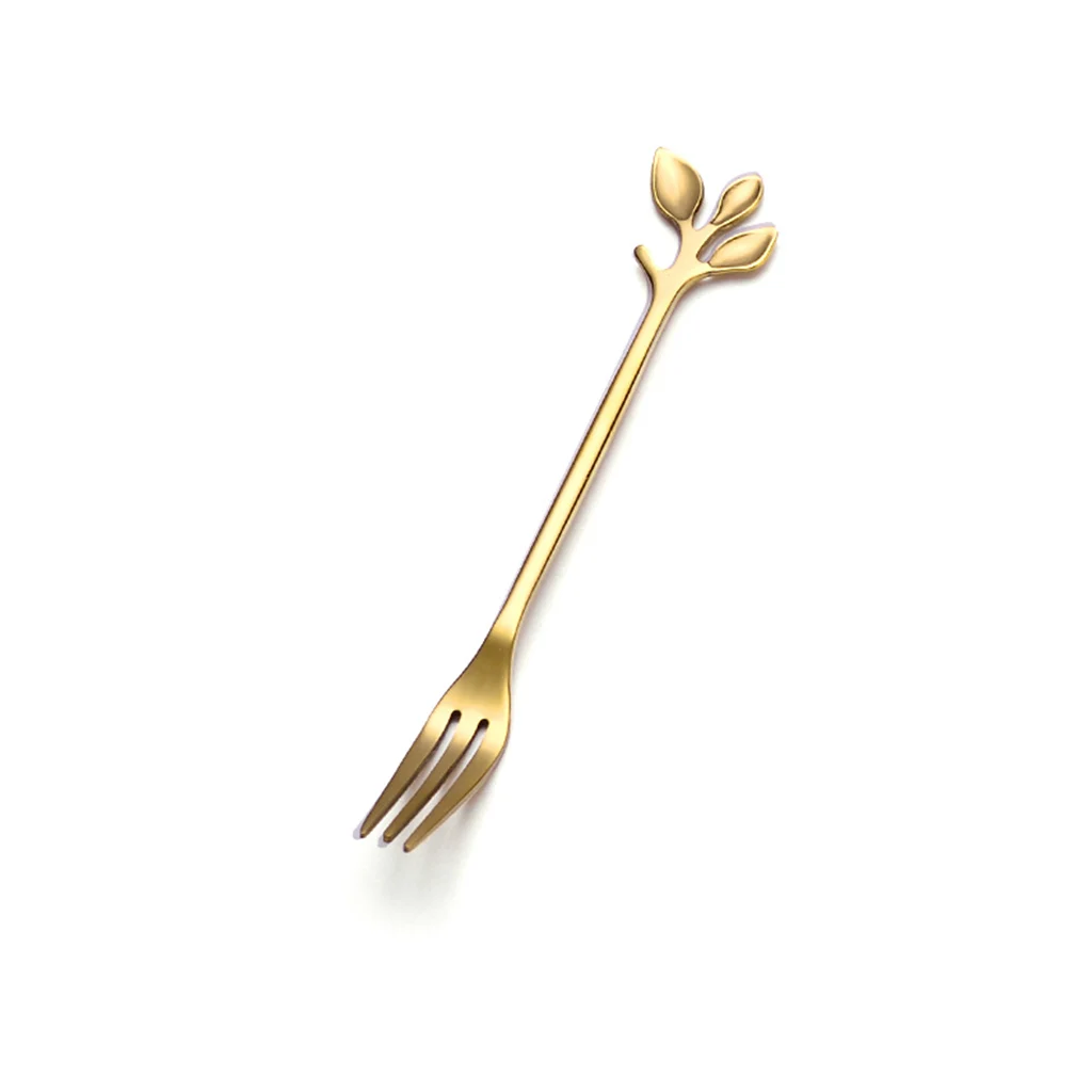 

2020 New European Style Stainless Steel Fruit Forks Vintage Royal Branch Leaves Shape Handle Dessert Salad Cake Picks