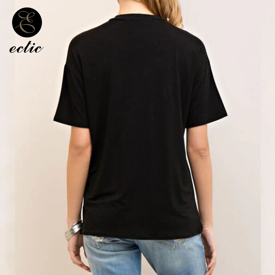 Women's Black and White Choker Neck Tops - Solid Color Short Sleeve Casual T-Shirts for Fashion Style image 3