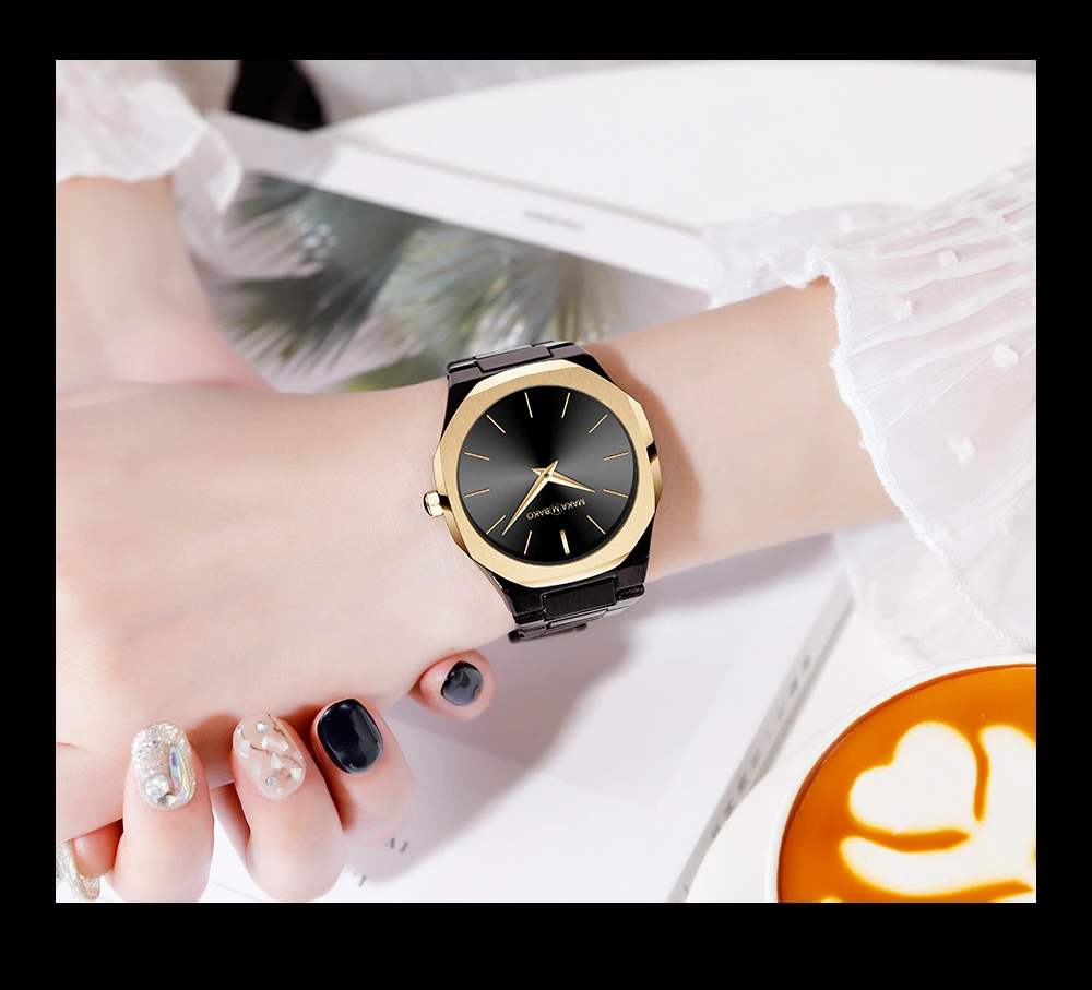 Новинка, дизайн, женские часы, наручные часы, люксовый бренд, кварцевые часы, черный золотой чехол, водонепроницаемые часы для женщин