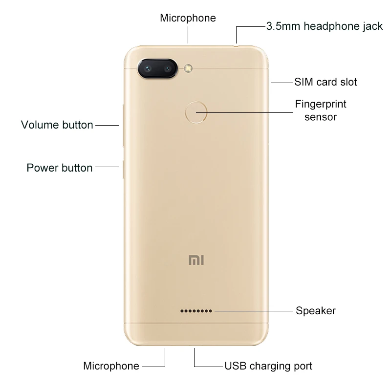 Первоначально Глобальный Версия Xiaomi Redmi 6 4 GB 64 GB смартфон Helio P22 Восьмиядерный Процессор 12MP+ 5MP две камеры 5,4" 18:9 полный Экран