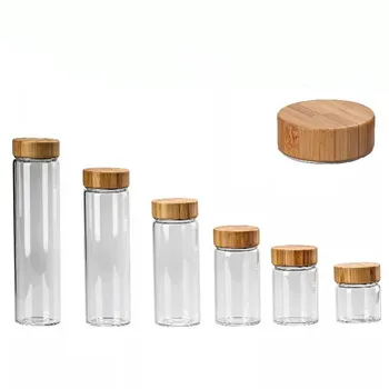 

10PCS 50/80/100/150/180/220ml Glass Bottle Bamboo Lid Storage Jar Tea Coffee Bean Food Wooden Cover Multipurpose Leak proof Jars