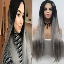 Bombshell темные корни Омбре серый прямой синтетический 1*4 дюймов парик фронта шнурка термостойкие волокна волос Средняя часть для женщин парики