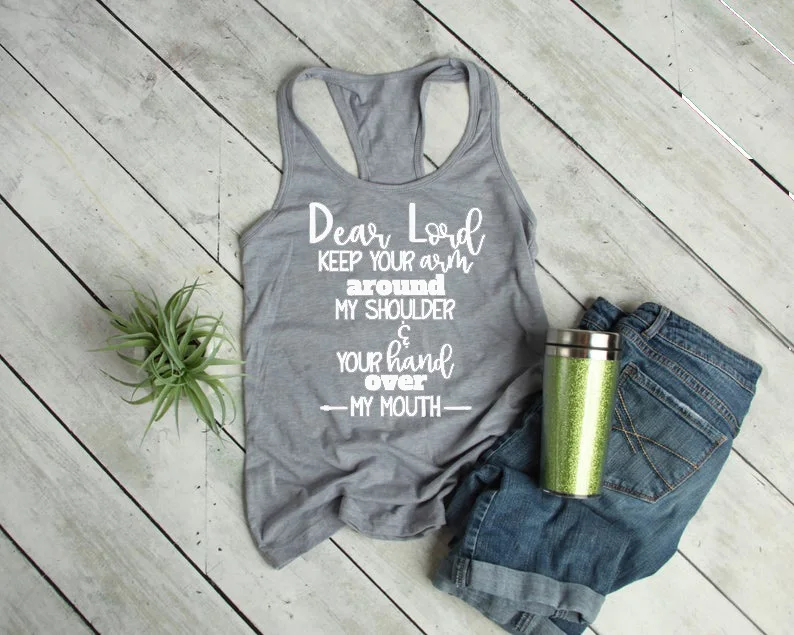 Singlet майка без рукавов Grunge Garment Dear Lord Держите руку вокруг моего плеча и руки над моим ртом жилет майка - Цвет: Gray