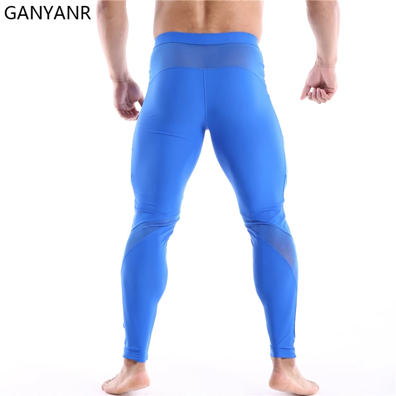 GANYANR Compression Pants Running Tights Men Leggings Fitness Sport Sexy Basketball Yoga Training Jogging Athletic Exercise Gym