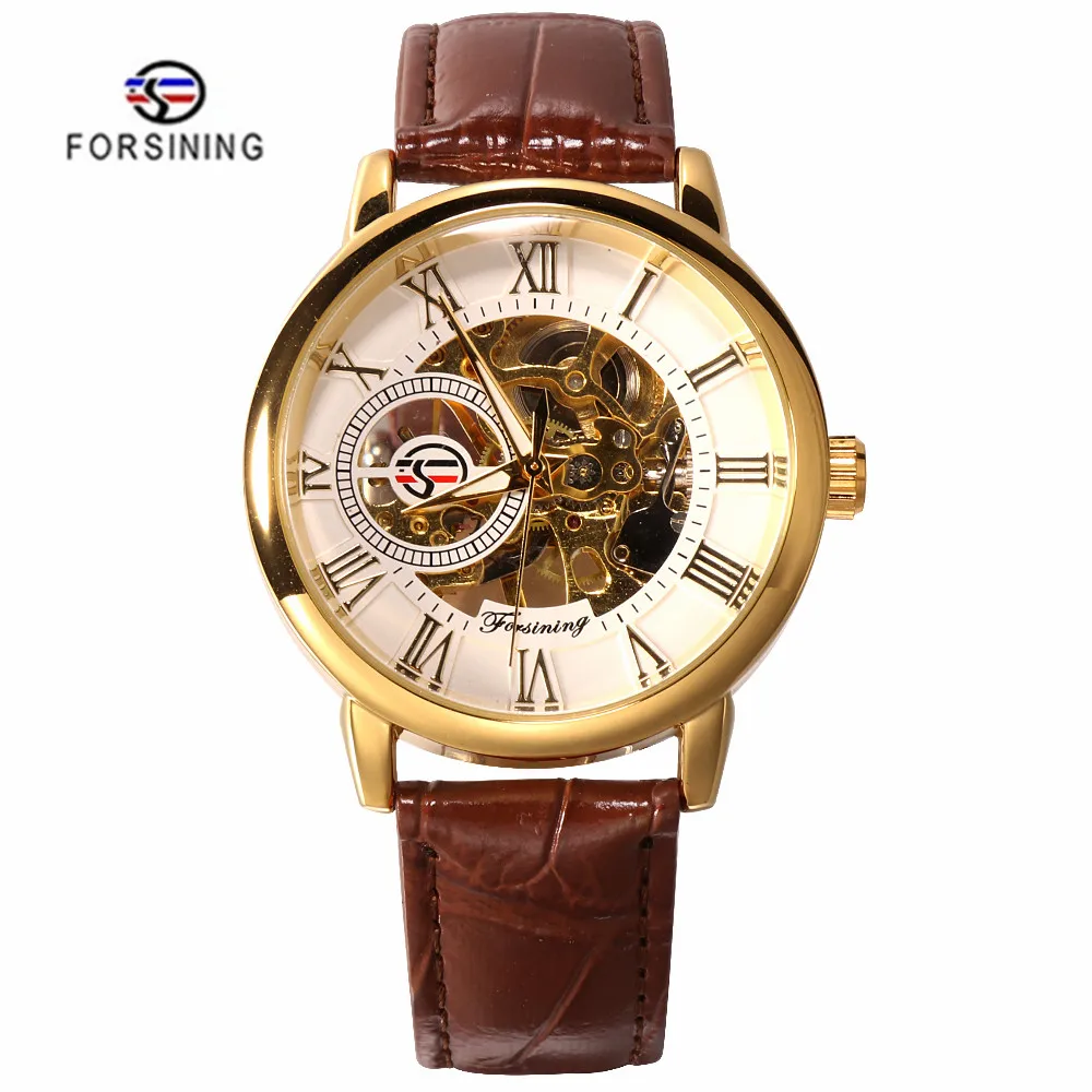 Ceny FORSINING moda Sport biznes mężczyźni zegarki Top marka luksusowy zegarek mechaniczny szkielet czarny złoty zegar horloges mannen