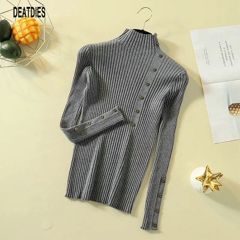 

Casual Solid Autumn And Winter Sweater Women Button O-Neck Long Sleeve New Korean Fashion Slim Femme Pullover Woman Sweaters