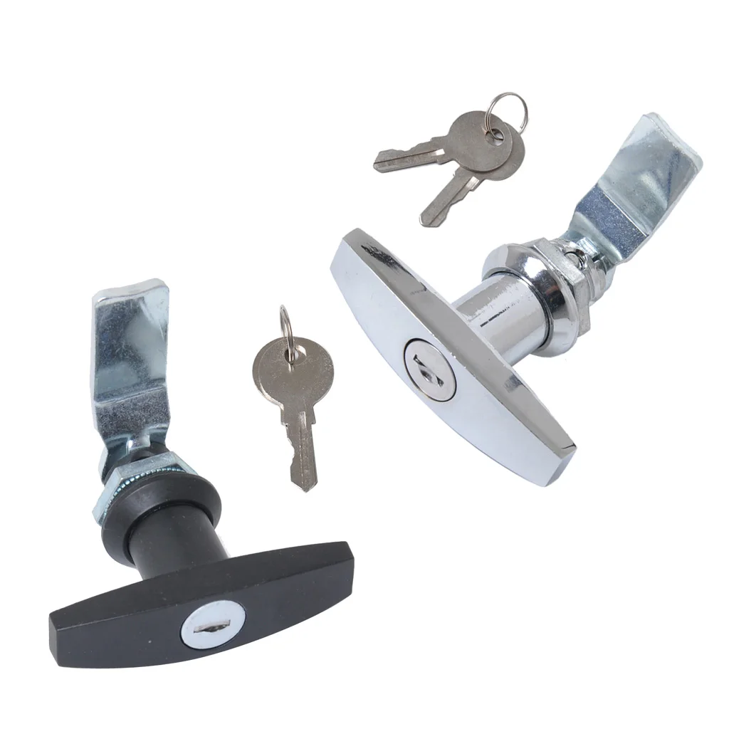 2 Pack Keyed Garage Door Lock T -Handle Assembly for  Trailer Caravan RV Toolbox - Chrome+ Black