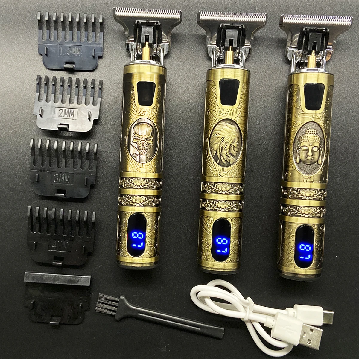 Liquidación Cortadora de pelo eléctrica T9 con carga USB para hombre, afeitadora profesional de acero para Barbero, con pantalla LCD de 0mm, sin cables, con luz LED, 2021 WGwgrEd9r3j