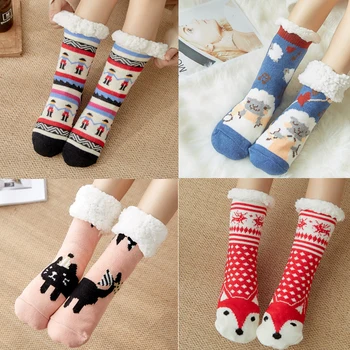 

HKTY Winter warm slippers socks home socks floor socks European and American adults plus velvet thickening non-slip socks women