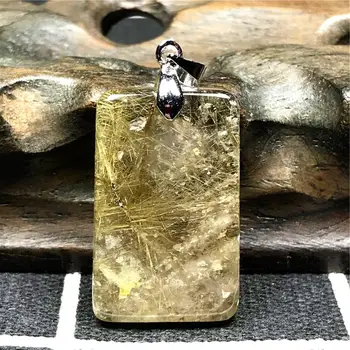 

Top Natural Gold Rutilated Pendant Jewelry For Woman Lady Man 30x15x9mm Beads Lucky Wealthy Gemstone Silver Crystal Stone AAAAA
