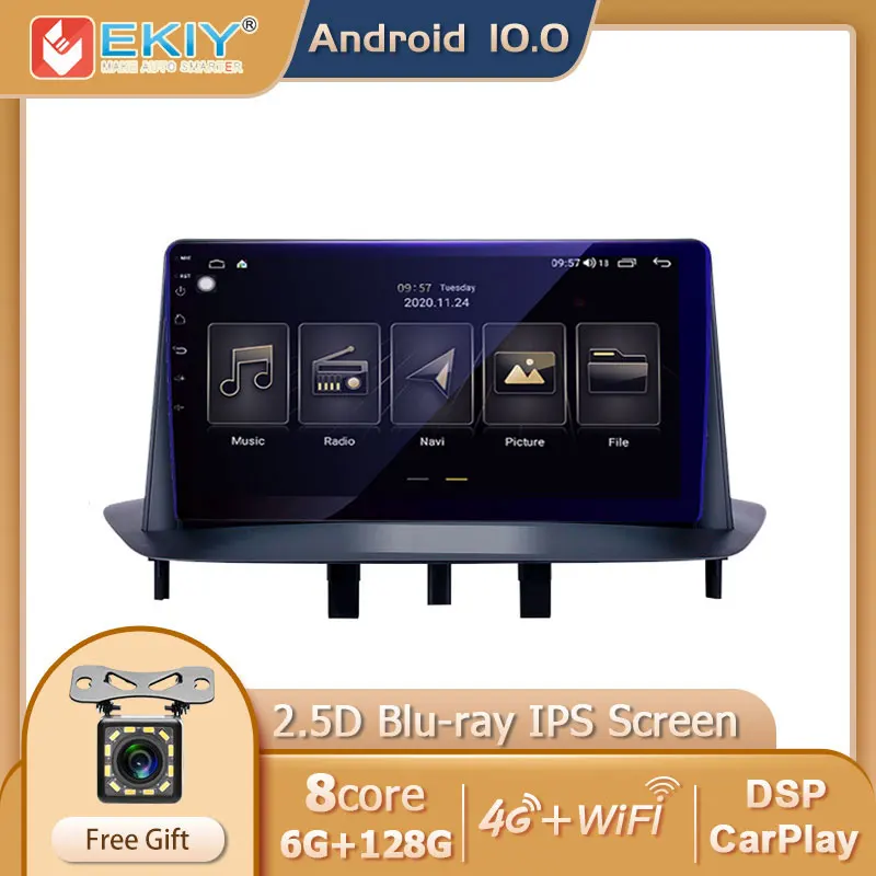 EKIY 4G LTE IPS DSP Android 10 Car Radio Multimedia Player 6G+128G For Renault Megane 3 2008-2014 GPS Navigation Carplay BT DVD