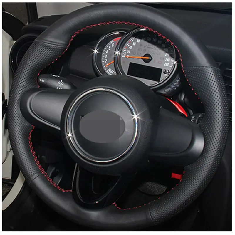 Hand-stitched Black Soft Artificial Leather Car Steering Wheel Cover for Mini Coupe