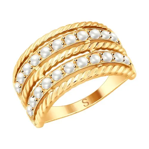 Кольцо SOKOLOV из золочёного серебра с жемчугом Swarovski