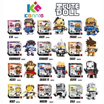 

New arrive 2019 DIY Building Blocks D.VA Hanzo Pharah widowmaker Reinhardt tracer Mccree Action Figure OW brickheadz