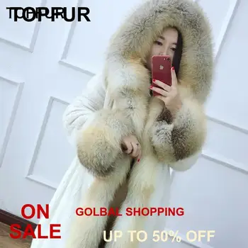 

TOPFUR Real Mink Fur Coat With Hooded Winter Coats Women Genuine Leather Jackets Golden Island Fox Fur Coat Women Real Fur Coat
