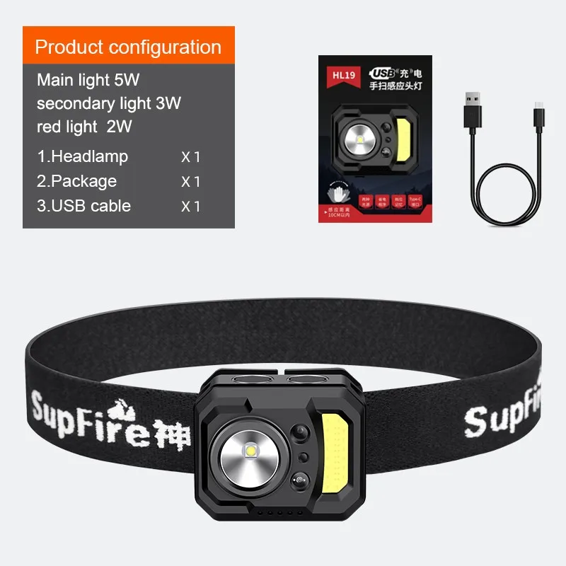 Светодиодный налобный фонарь Supfire HL19 EDC светильник + COB 1000 лм для рыбалки кемпинга