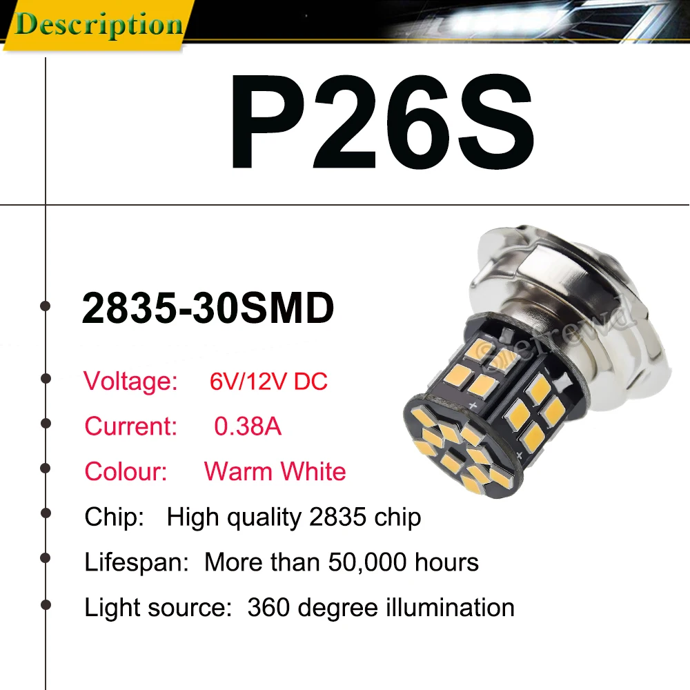LED Headlights 1Pcs P26S S3 Warm White LED Motorcycle Headlight Bulb