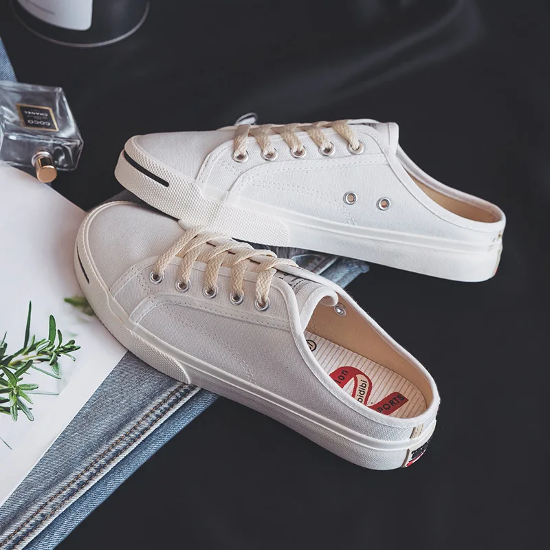 

Beecat Slipper Canvas Shoes Student No Heel Loafers Korean-style Slip-on Shoes White Versatile Cloth Shoes