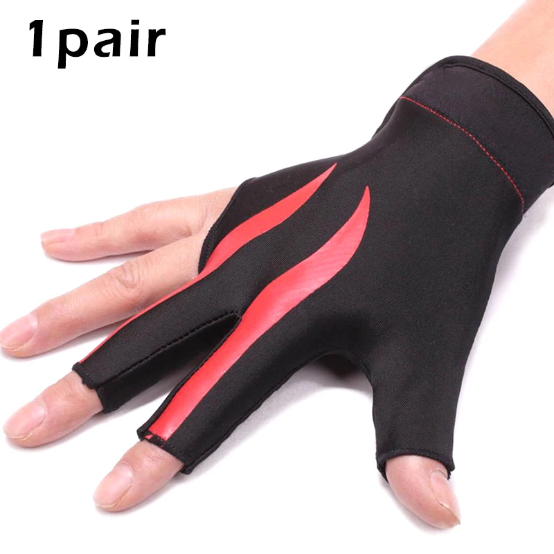 1pair Billiards Cue Gloves Open 3 Finger Anti-slip Sweat-absorbant Gloves SEC88 - Цвет: Красный