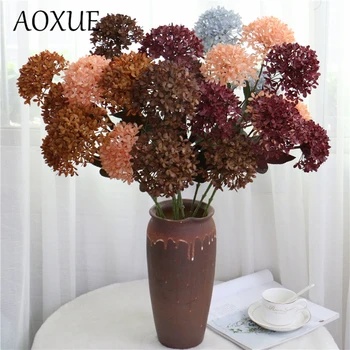 

65cm Simulation 3 heads wood hydrangea plastic hydrangea high-end home wedding decoration artificial fake flower dandelion