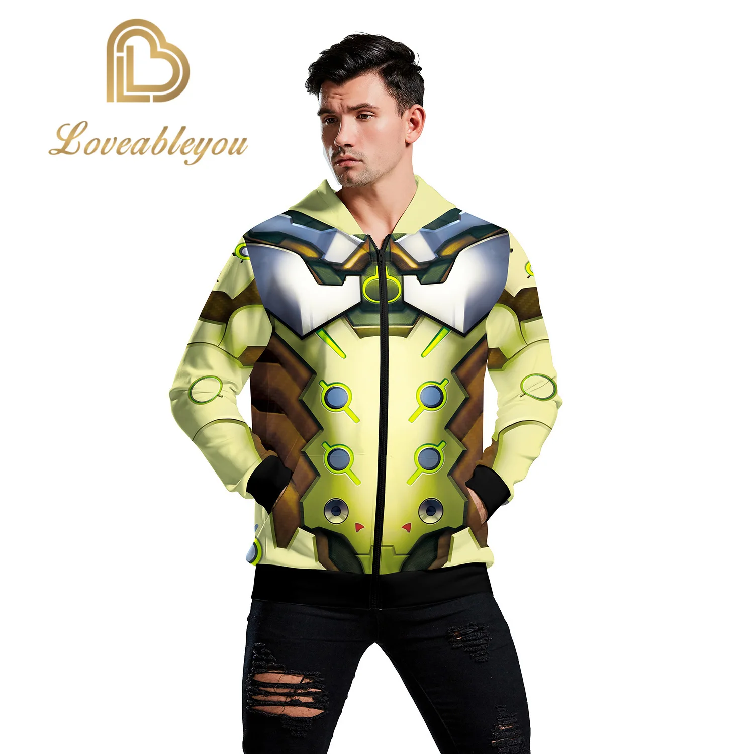 

Fans OW Hoodie Zip Up Hoodies 3D Printed Hooded Cosplay Streetwear Costume Tops