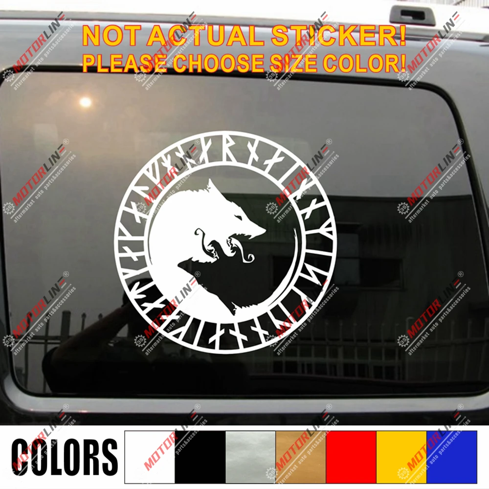 Viking Wolf Decal Sticker Runic Circle Norse Car Vinyl Pick Size Color