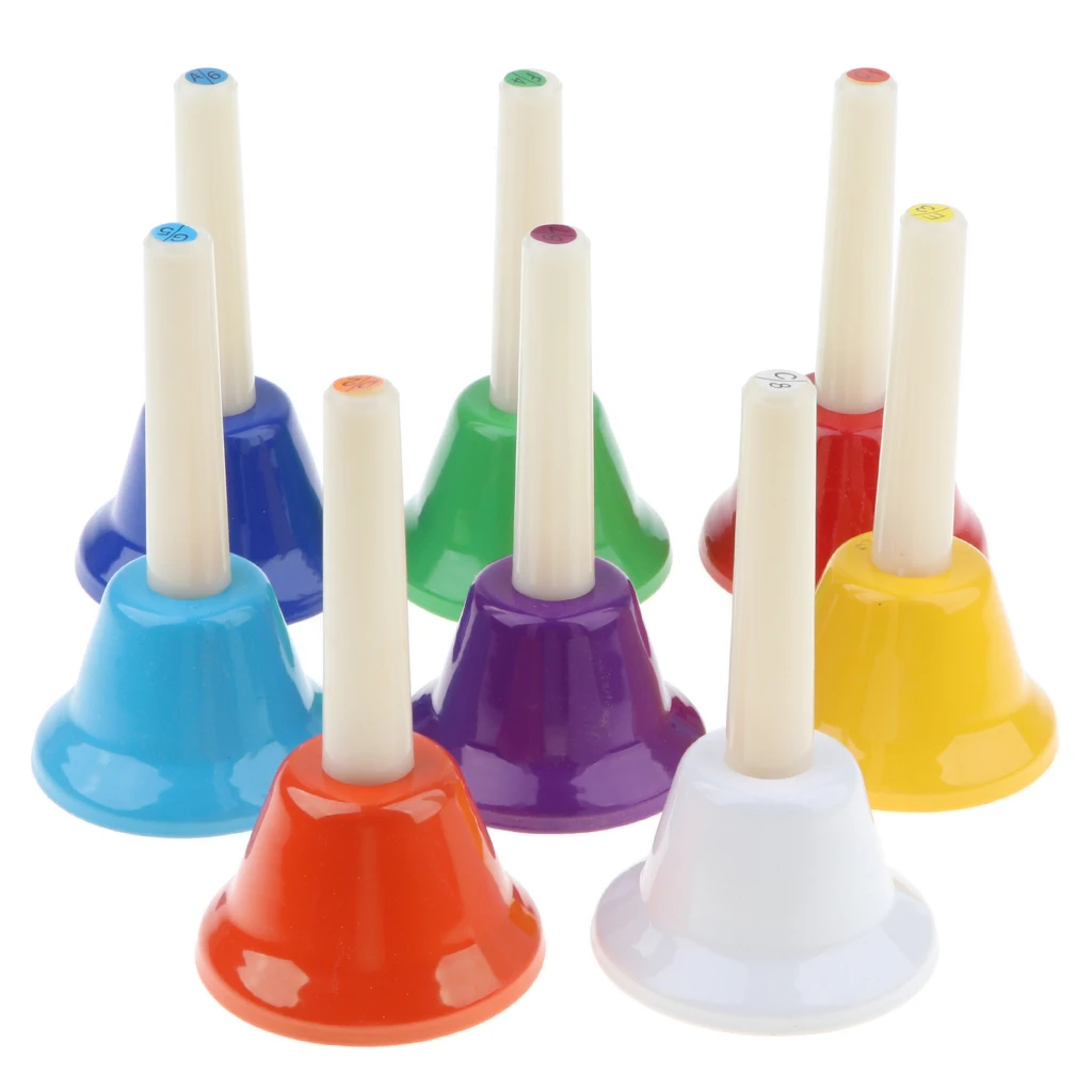 Pack of 8 Multi-Color Hand Bells 8 Note Tones Orff Percussion Instrument Kids Early Musical Learning Toy