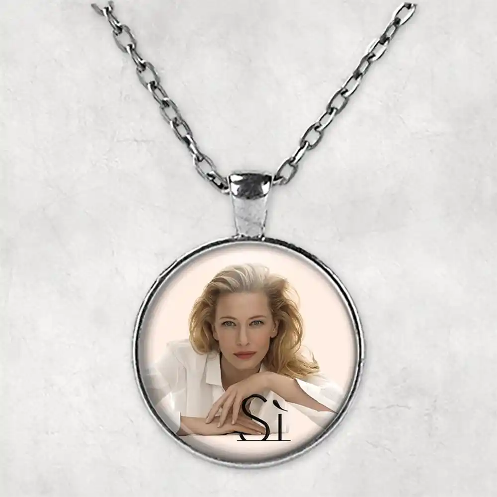 Cate Blanchett Personalised Photo Necklace Picture Jewelry Necklaces Pendants Circle Photo Locket Memorial Photo Gift Pendant Necklaces Aliexpress
