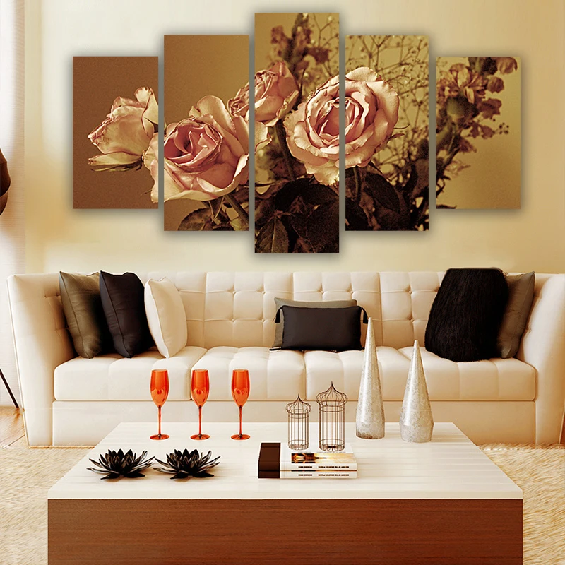 Wall Art Canvas Painting 5 Pieces Retro Rose Flower Modern HD Printed