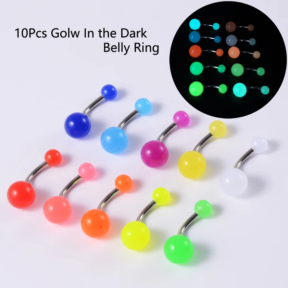 Good Value Jewelry Rings Acrylic-Ball Navel Belly-Button Piercing Tongue-Barbell Glow-In-The-Dark 1005001869279043