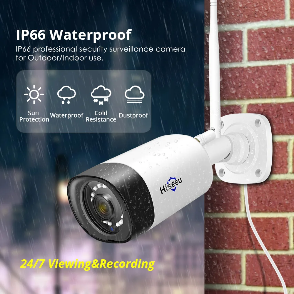  Hiseeu Wireless CCTV camera System 1080P 8ch 2MP IP Camera Audio Waterproof Outdoor Security System