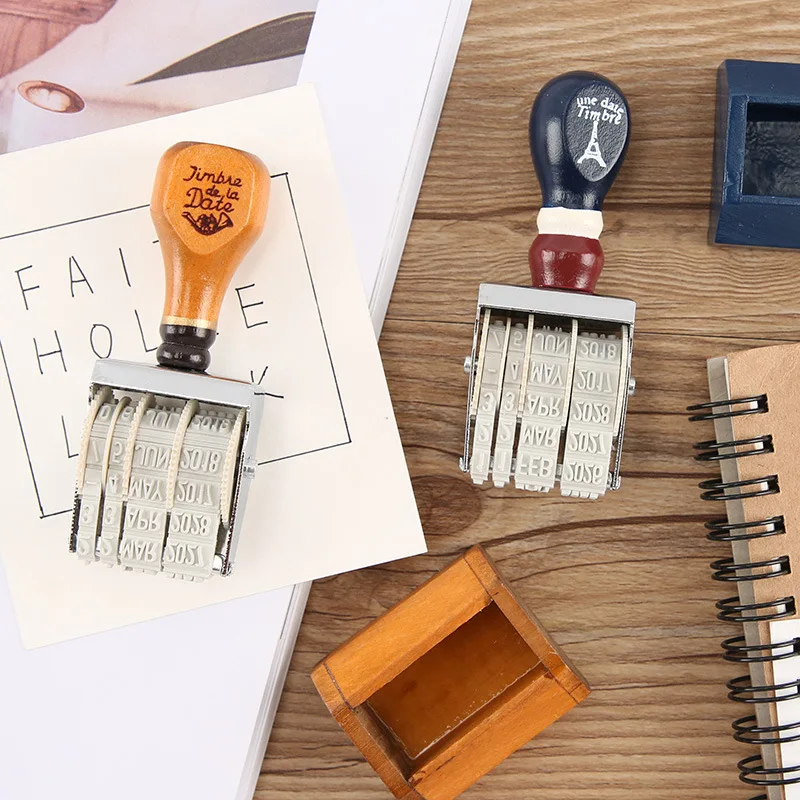 

Zakka Mohamm Vintage Date Stamp DIY Wooden for Scrapbooking Stationery