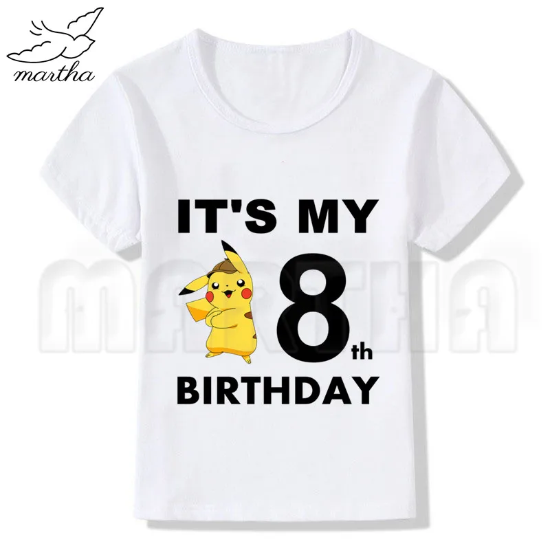 От производителя детскими платьями с рисунками покемонов до пикучу, футболка «С Днем Рождения» Детская одежда футболка для девочек, подарок на день рождения, подарок для детей, Костюмы хлопковая Футболка для мальчиков футболки для малышей