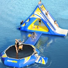 Надувная водная горка с водным батутом Надувная водная горка с водным батутом