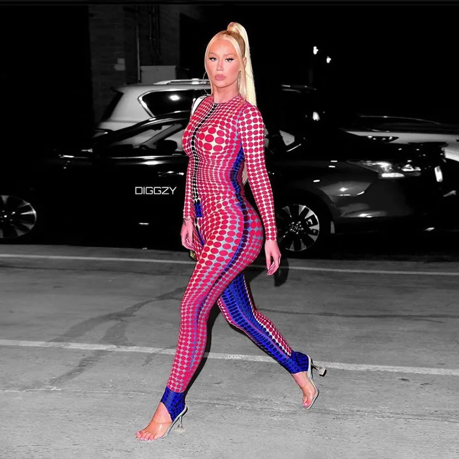 Kliou A Pannelli Geometrica Del Modello di Stampa Della Tuta Delle Donne O-Collo Torna Zipper Elastico Skinny Pagliaccetto Tuta Autunno Casual Streetwear