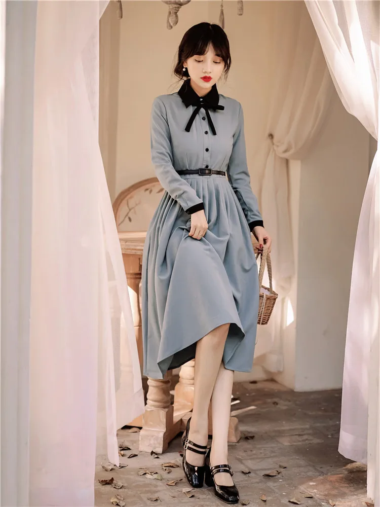 

Literature And Art a Style Retro Bow Collar Dress