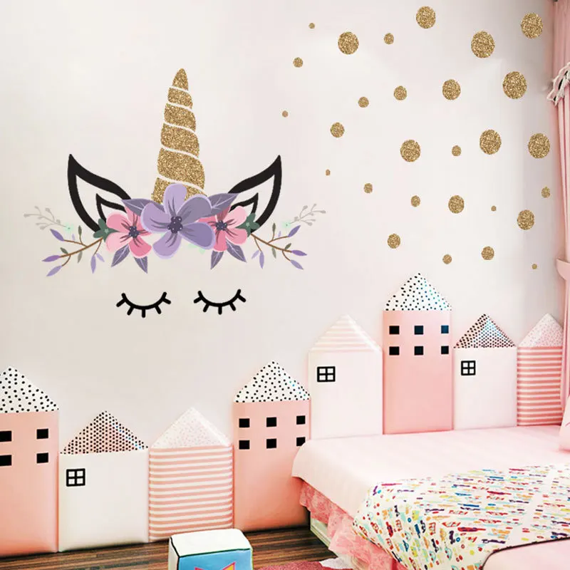 Golden dot unicorn wall sticker living room bedroom wall decoration wall stickers for kids rooms
