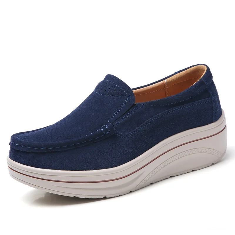 8838 Navy blue STQ Женская Осенняя обувь на плоской подошве; обувь на платформе; кроссовки на плоской подошве кожаные замшевые женские туфли на каждый день; туфли на плоской подошве без шнуровки; задники, обувь на толстой резине; мокасины для 3088 - Цвет: 8838 Navy blue