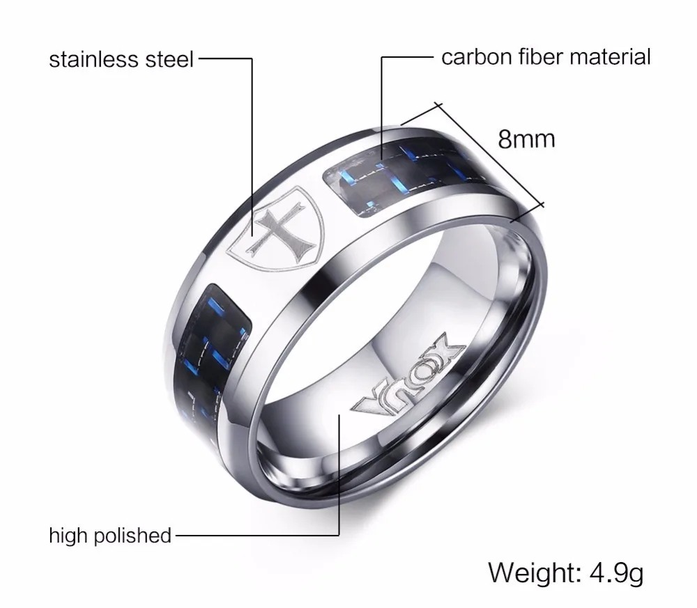 Mens Rings Stainless Steel Black and Blue Carbon Fiber Inlay Corss Wedding Band Ring Men Fashion Jewerly Accessories Anel Aneis Masculinos Anillos 14