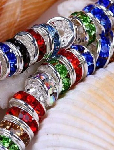 

hrt34p 10MM Mixed Color 500pcs/lot Spacer Metal Silver Plated Rondelle Rhinestone Loose Beads For DIY Jewelry Making crystal