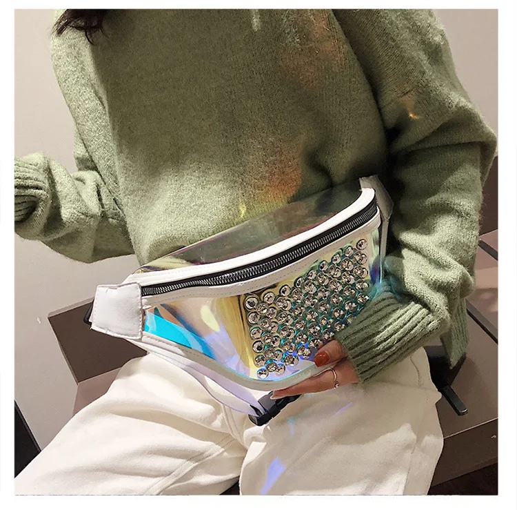 Sports Running Mobile Phone Bag Waterproof Bag Pu Transparent Reflective Diamond Set Shoulder Bag Laser Wallet WOMEN'S Bag Cross