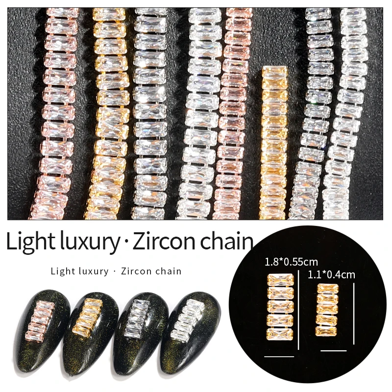 

1pc Claw Chain Metal Zircon Chain Fashion Square Crystal Alloy Nail Chain Ring Buckle DIY Nail Art Rhinestone Salon Supply Tools