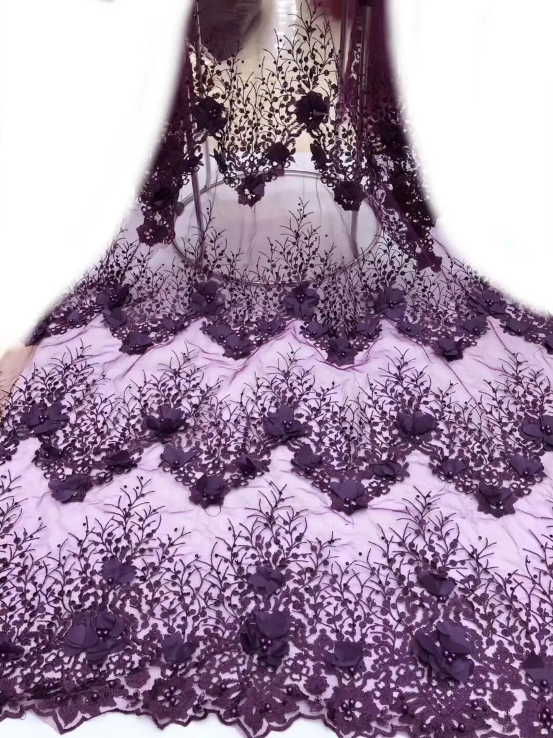 Элегантные 3D цветы кружево вышитые бисером французское Сетчатое камни высокого