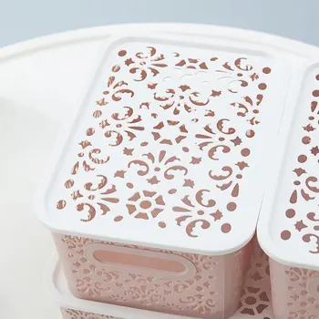 

Stackable Plastic Storage Box Hollow Out Storage Basket Lid For Clothes
