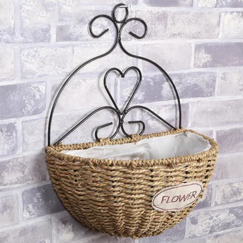

1Pcs Hanging Basket Plant Flowerpot Wrought Iron Flower Basket for Decor Home (Light Brown)